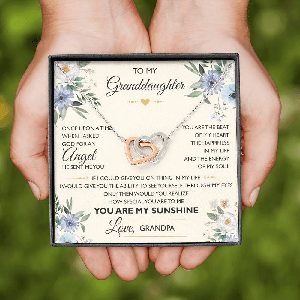 To My Granddaughter Gifts, I asked god for an angel he sent me you, Interlocking Heart Necklace For Women, Present From Grandpa