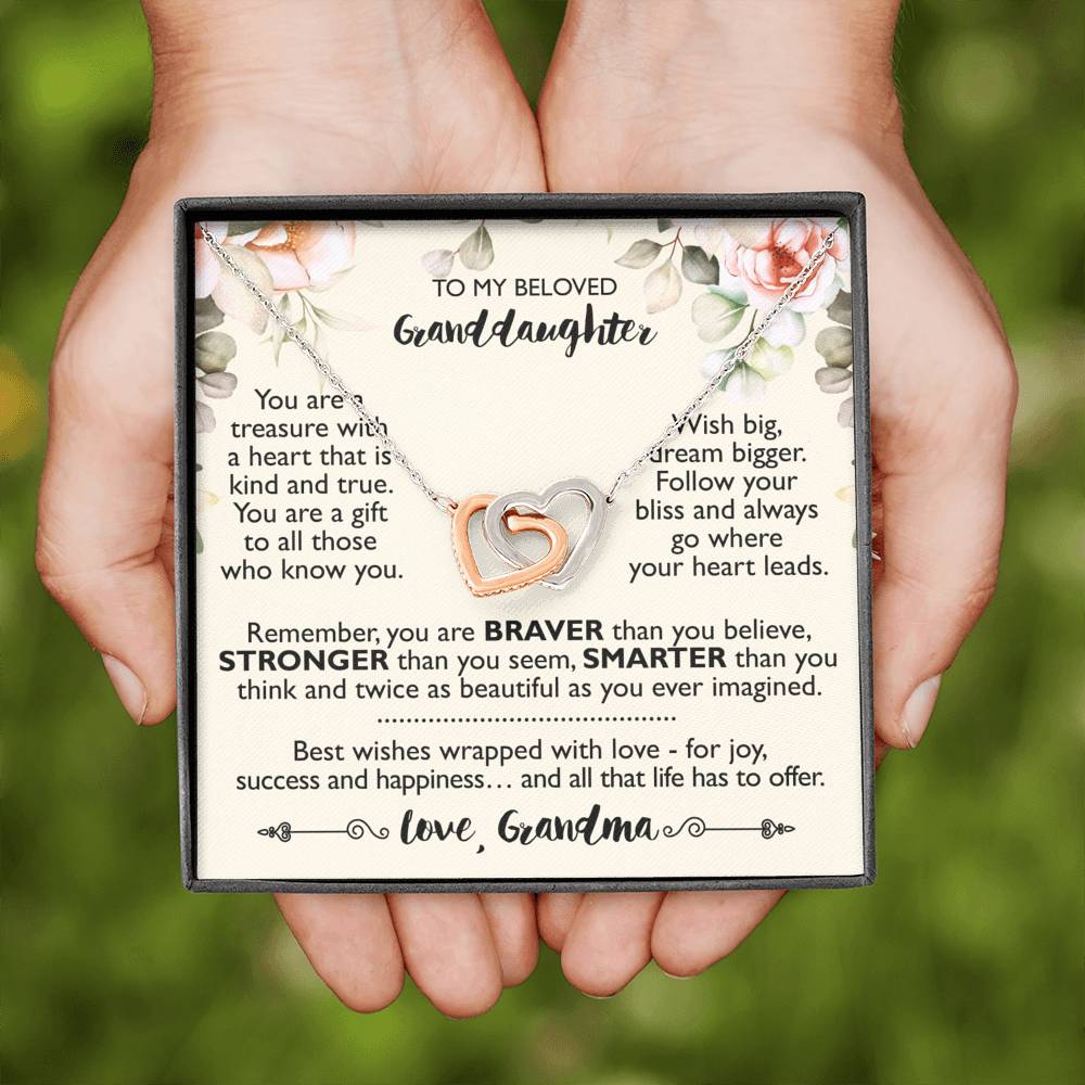 To My Granddaughter Gifts, You are a treasure with a heart, Interlocking Heart Necklace For Women, Present From Grandma