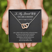 Load image into Gallery viewer, To My Badass Wife, Be Brave, Interlocking Heart Necklace For Women, Anniversary Birthday Valentines Day Gifts From Husband
