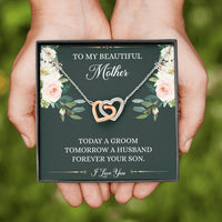 Load image into Gallery viewer, Mom of the Groom Gifts, Forever Your Son, Interlocking Heart Necklace For Women, Wedding Day Thank You Ideas From Groom

