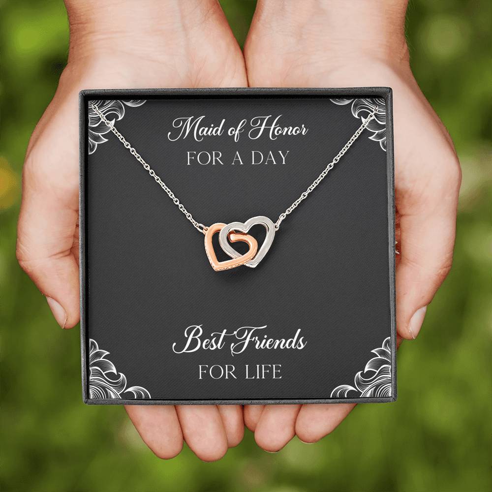 To My Maid of Honor Gifts, Best Friends for Life, Interlocking Heart Necklace For Women, Wedding Day Thank You Ideas From Bride