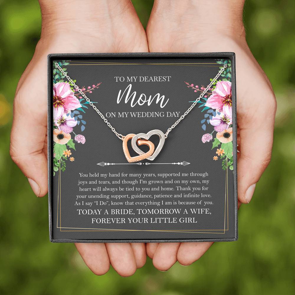 Mom of the Bride Gifts, You Held My Hand for Many Years, Interlocking Heart Necklace For Women, Wedding Day Thank You Ideas From Bride