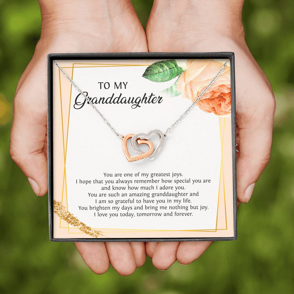 To My Granddaughter Gifts, You Are One Of My Greatest Joys, Interlocking Heart Necklace For Women, Birthday Present Idea From Grandma Grandpa
