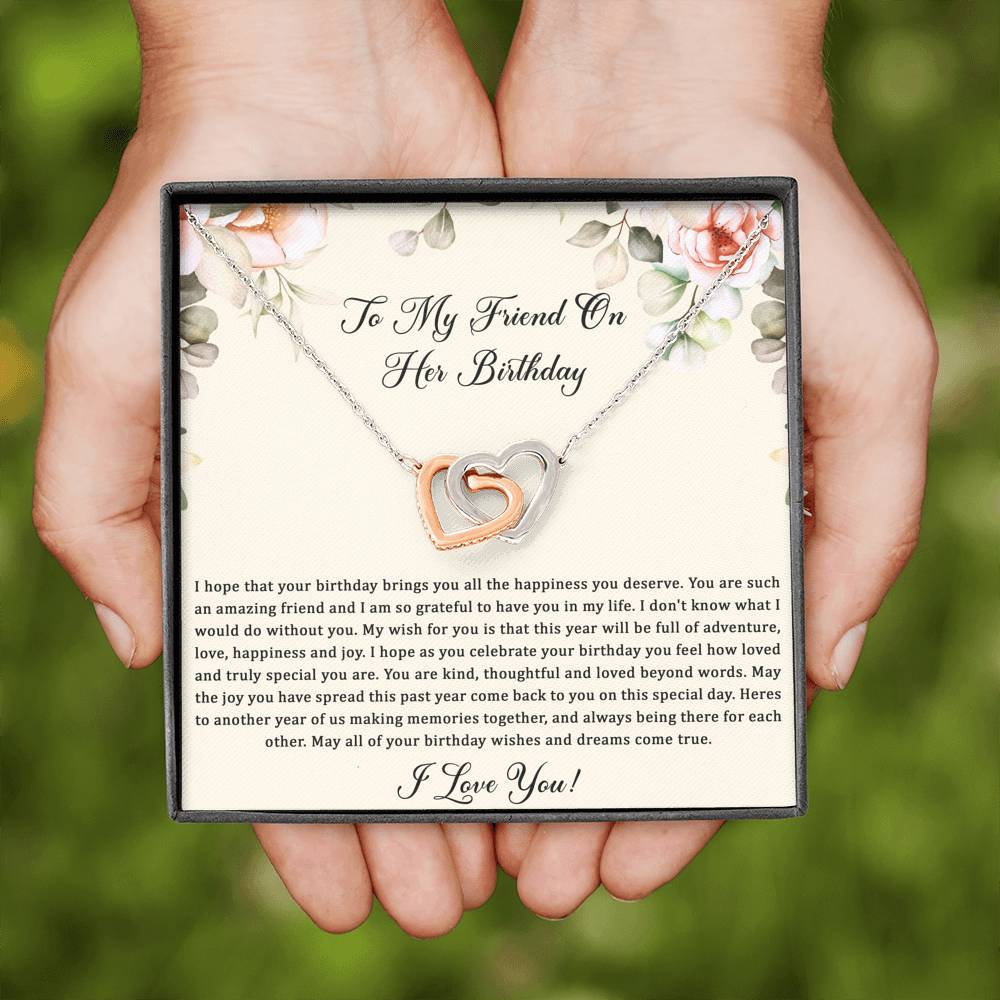 Birthday Gifts For Women, May Your Wishes Come True, Interlocking Heart Necklace, Happy Birthday Message Card Jewelry For Friend