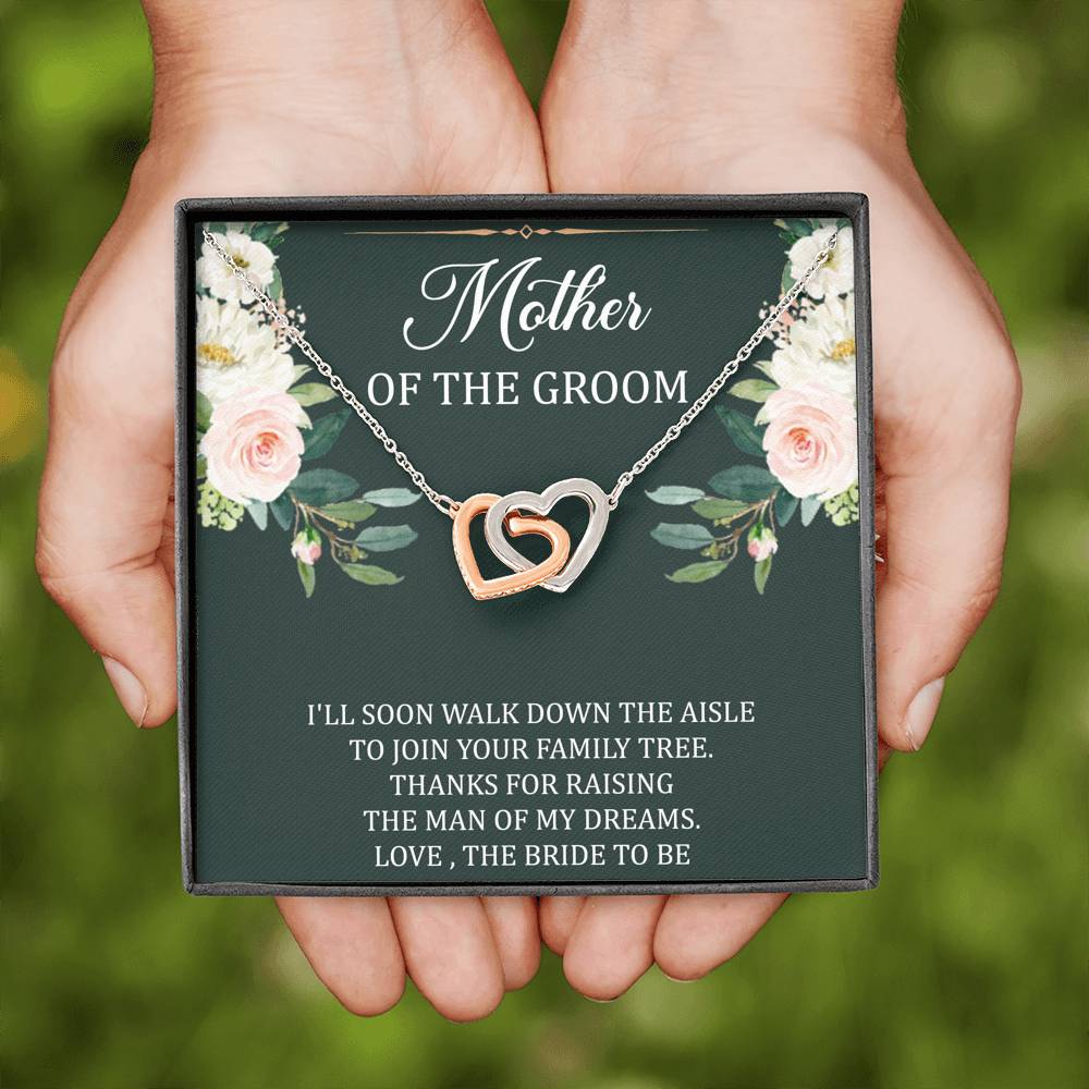 To My Mom of the Bride Gifts, I'll Soon Walk Down The Aisle, Interlocking Heart Necklace For Women, Wedding Day Thank You Ideas From Groom