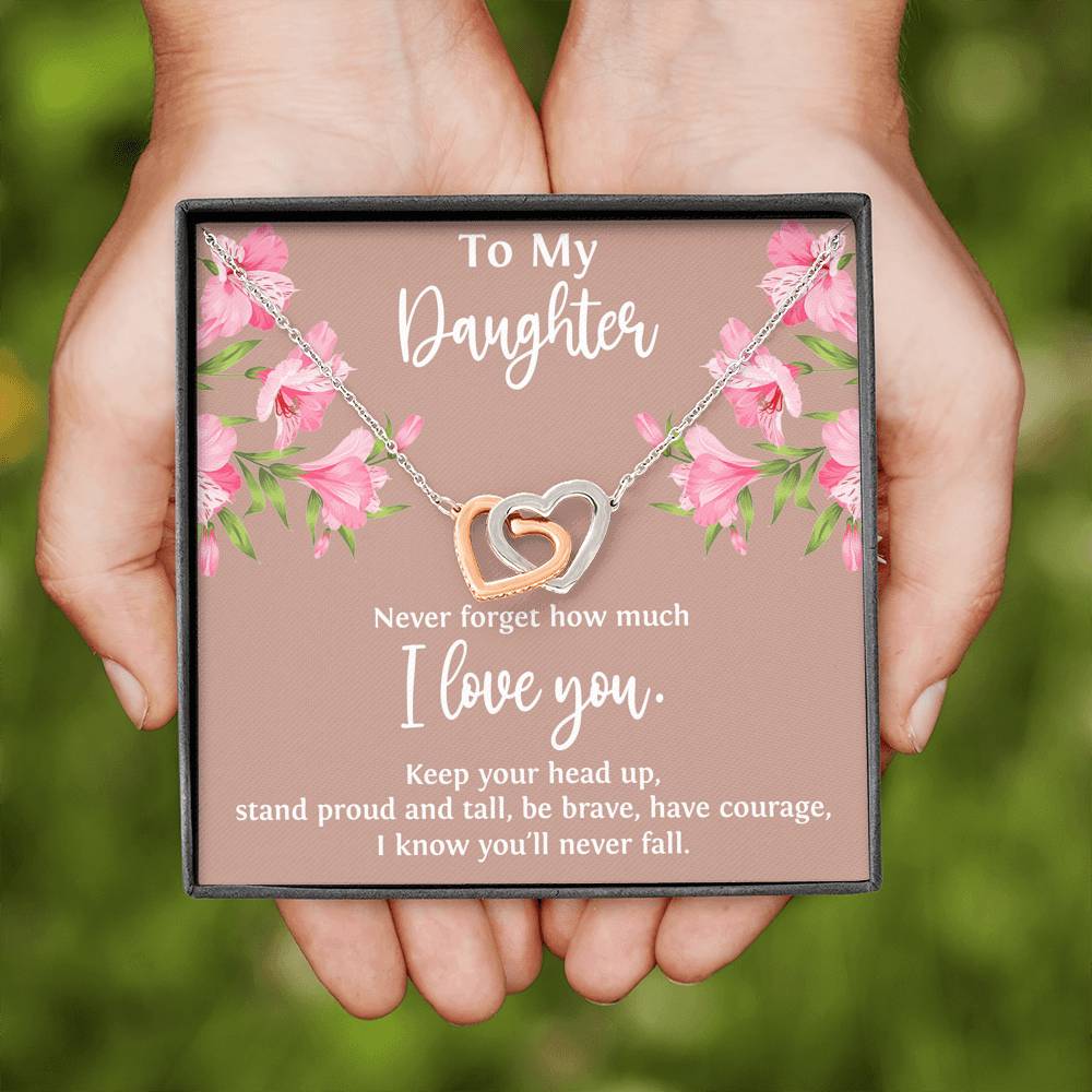 To My Daughter Gifts, Never Forget How Much I Love You, Interlocking Heart Necklace For Women, Birthday Present Ideas From Mom Dad