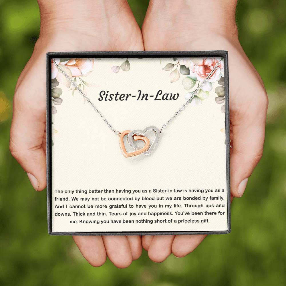 To My Sister-in-law Gifts, Bonded By Family, Interlocking Heart Necklace For Women, Birthday Present Idea From Sister