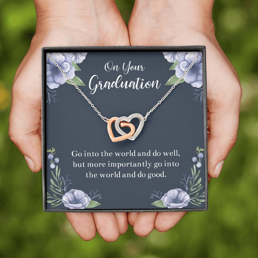 Graduation Gifts, Go Into The World, Interlocking Heart Necklace For Women, College Preschool High School Graduation Present