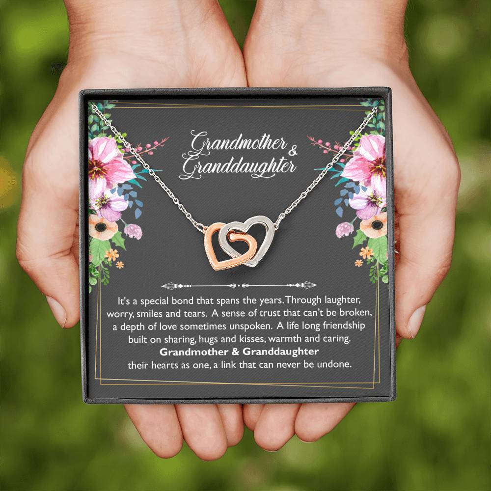To My Granddaughter Gifts, Special bond that spans the years, Interlocking Heart Necklace For Women, Present From Grandmother