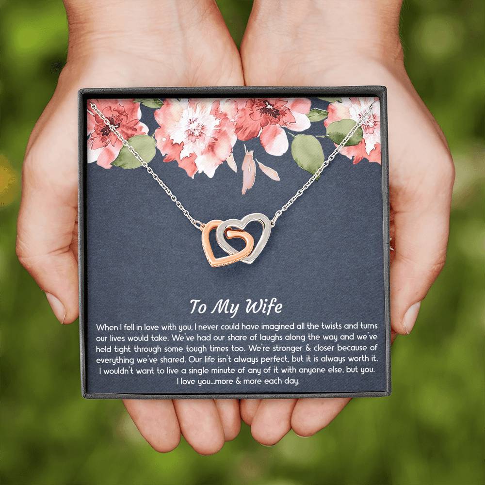 To My Wife, When I Fell In Love With You, Interlocking Heart Necklace For Women, Anniversary Birthday Gifts From Husband