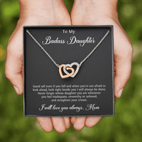 Load image into Gallery viewer, To My Badass Daughter Gifts, Stand Tall Even If You Fall, Interlocking Heart Necklace For Women, Birthday Present Idea From Mom
