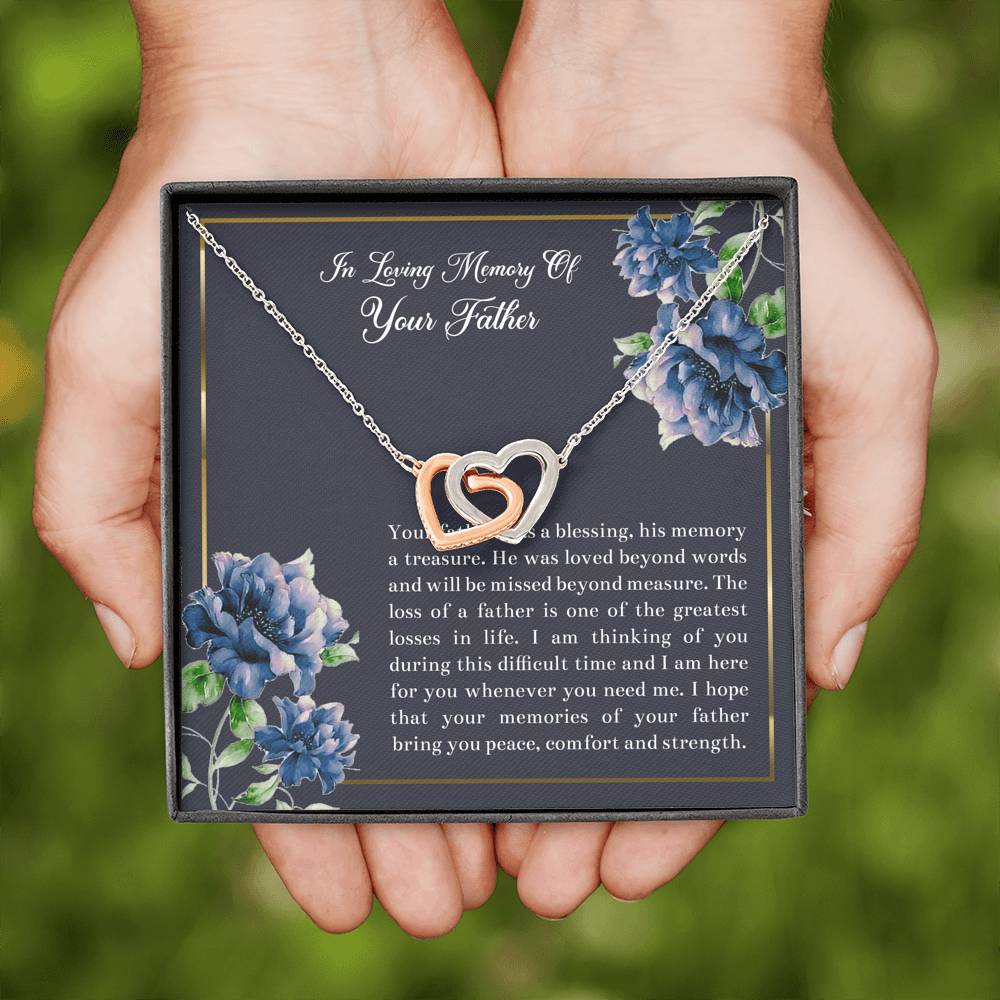 Loss of Father Gifts, In Loving Memory, Sympathy Interlocking Heart Necklace For Loss of Father, Memorial Sorry For Your Loss Present
