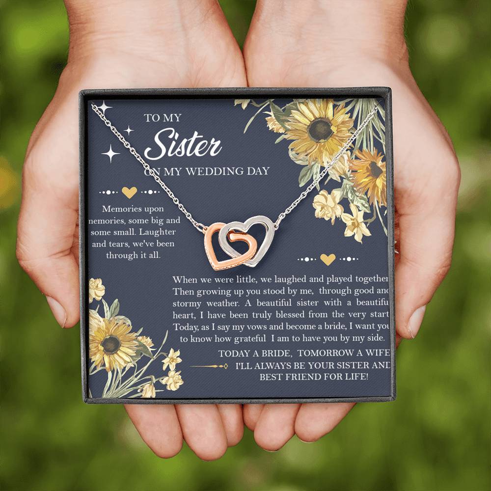 Sister of the Bride Gifts, I'll Always Be Your Sister, Interlocking Heart Necklace For Women, Wedding Day Thank You Ideas From Bride