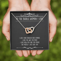 Load image into Gallery viewer, To My Badass Wife, I Just Love You, Interlocking Heart Necklace For Women, Anniversary Birthday Valentines Day Gifts From Husband
