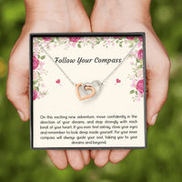 Load image into Gallery viewer, Graduation Gifts, Follow Your Compass, Interlocking Heart Necklace For Women, College Preschool High School Graduation Present
