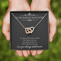 Load image into Gallery viewer, To My Badass Daughter Gifts, Our Hearts Will Be Forever Linked, Interlocking Heart Necklace For Women, Birthday Present Ideas From Mom Dad

