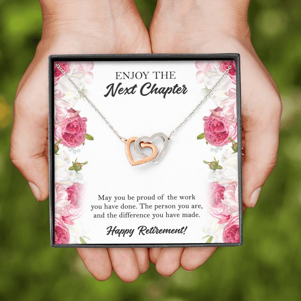Retirement Gifts, Next Chapter, Happy Retirement Interlocking Heart Necklace For Women, Retirement Party Favor From Friends Coworkers