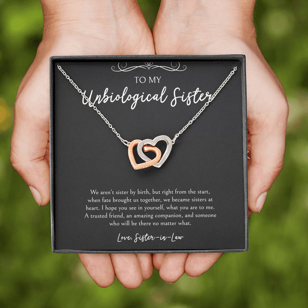 To My Unbiological Sister Gifts, A Trusted Friend, Interlocking Heart Necklace For Women, Birthday Present Idea From Sister-in-law