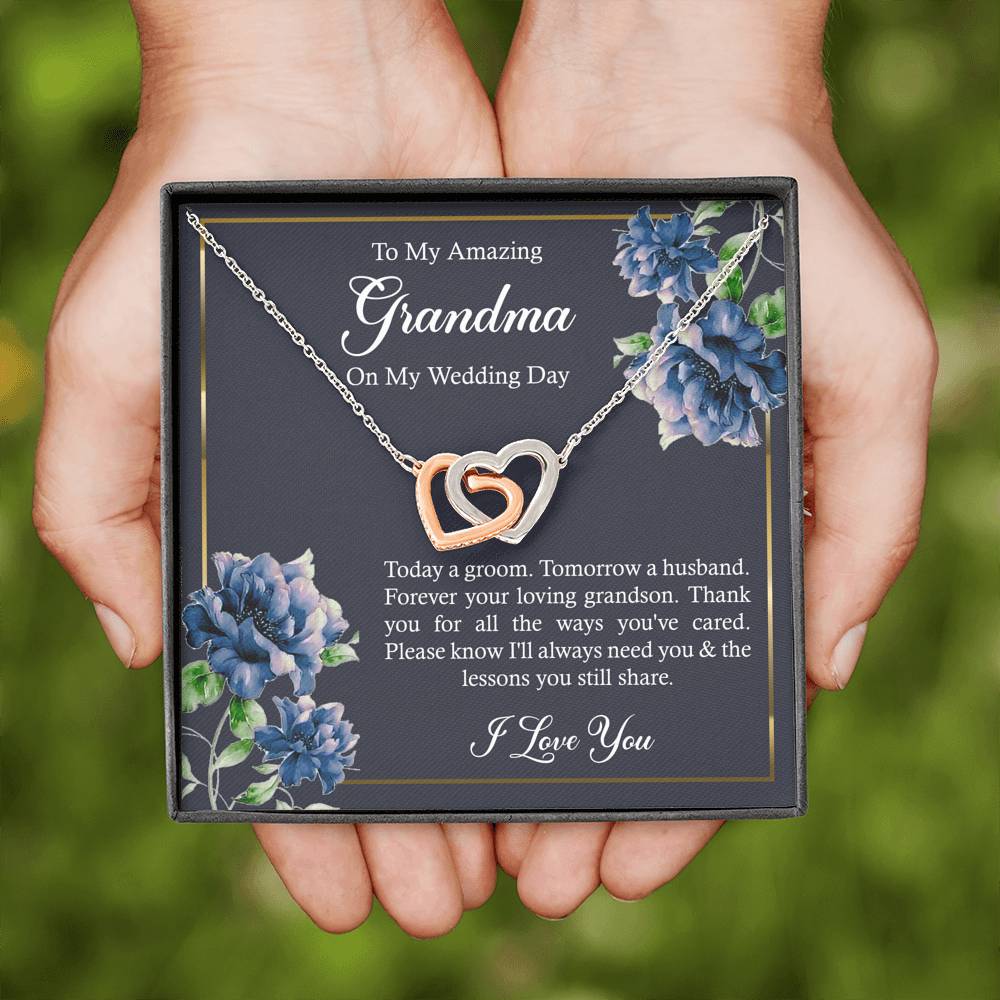 Grandmother of the Groom Gifts, Forever Your Grandson, Interlocking Heart Necklace For Women, Wedding Day Thank You Ideas From Groom