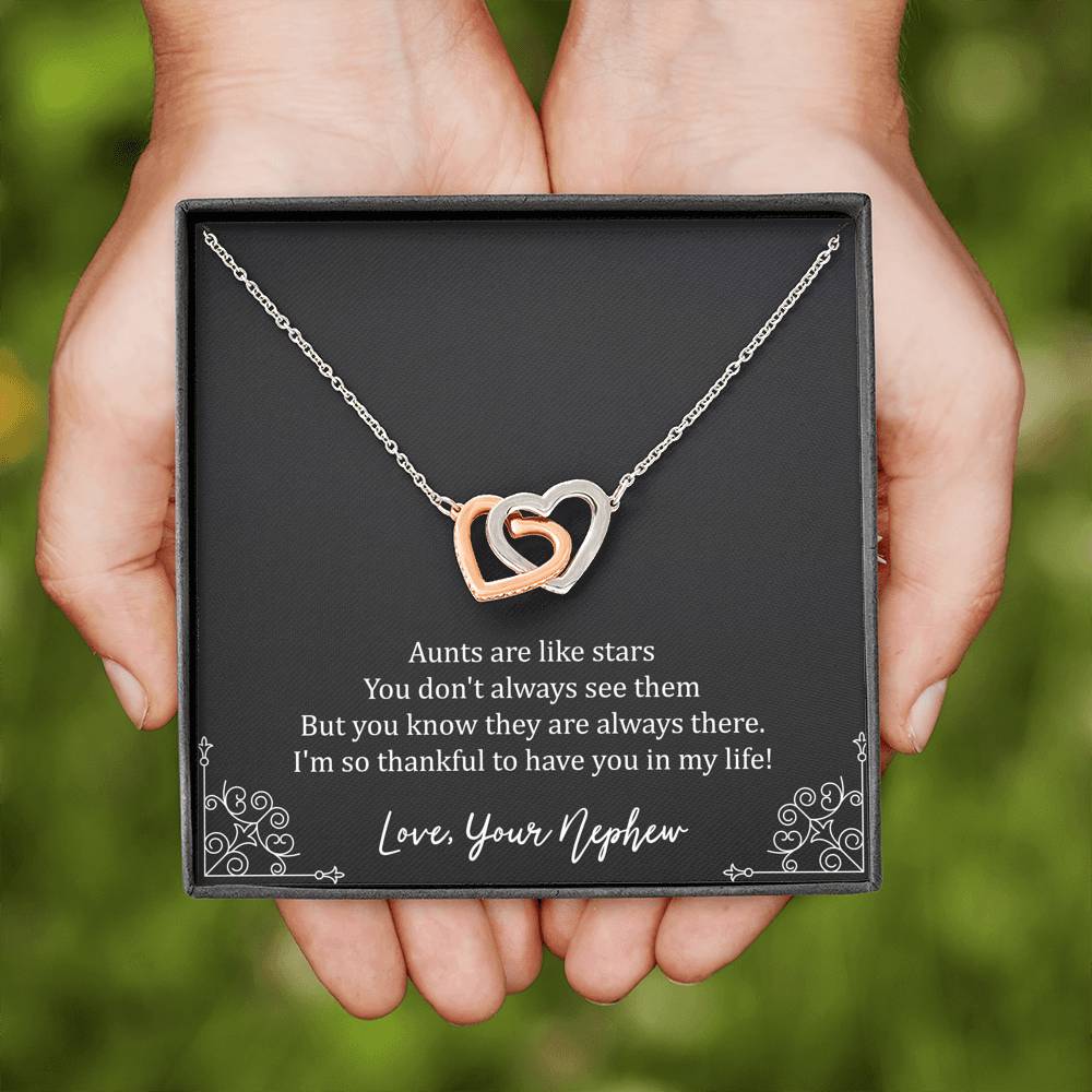 To My Aunt Gifts, Aunts Are Like Stars, Interlocking Heart Necklace For Women, Birthday Present Idea From Nephew