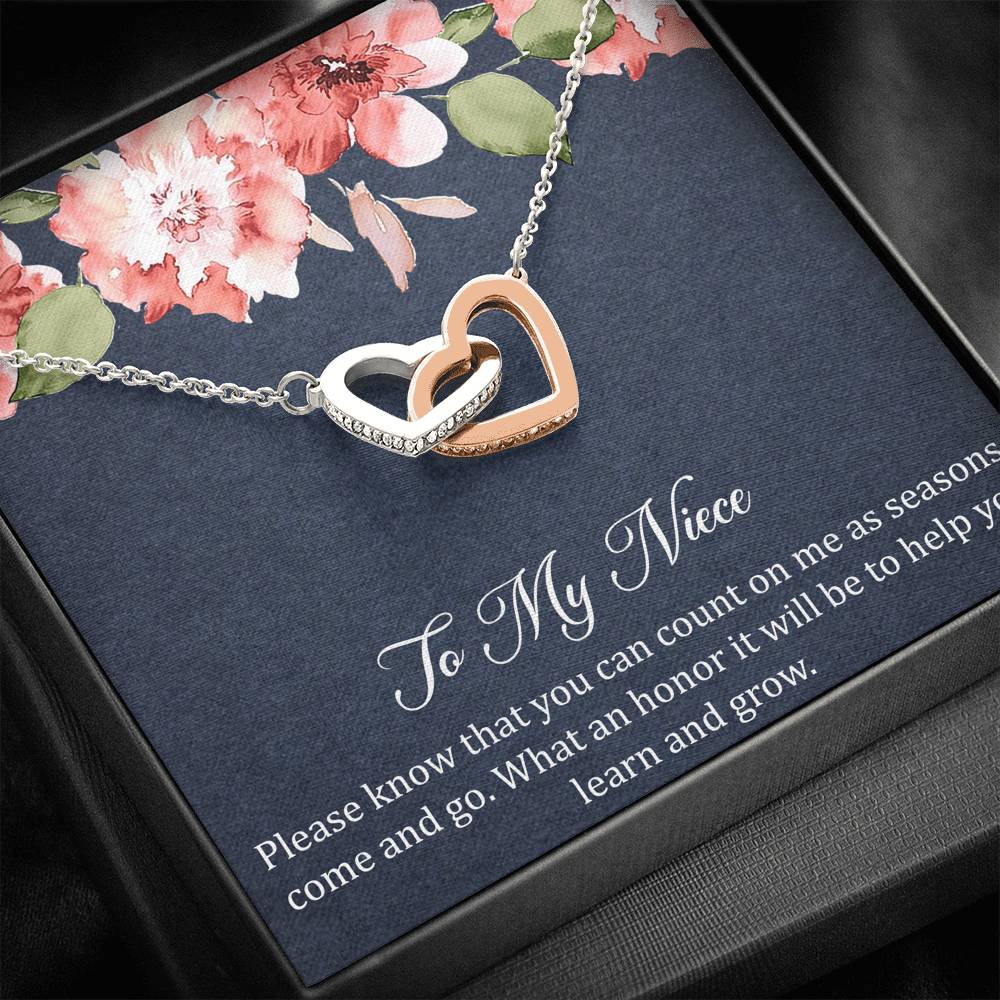 To My Niece Gifts, You Can Count On Me, Interlocking Heart Necklace For Women, Niece Birthday Present From Aunt Uncle