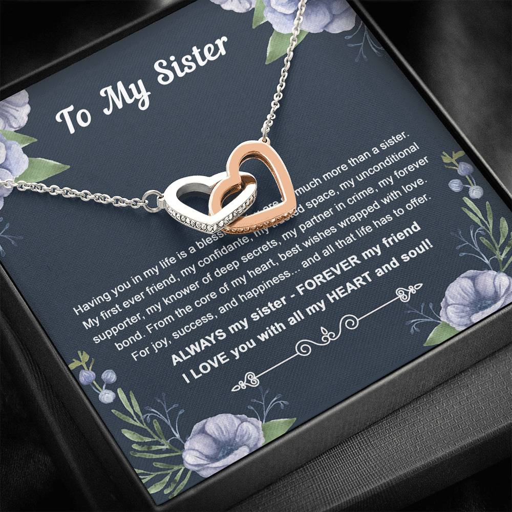 To My Sister Gifts, Having You In My Life Is A Blessing, Interlocking Heart Necklace For Women, Birthday Present Idea From Sister