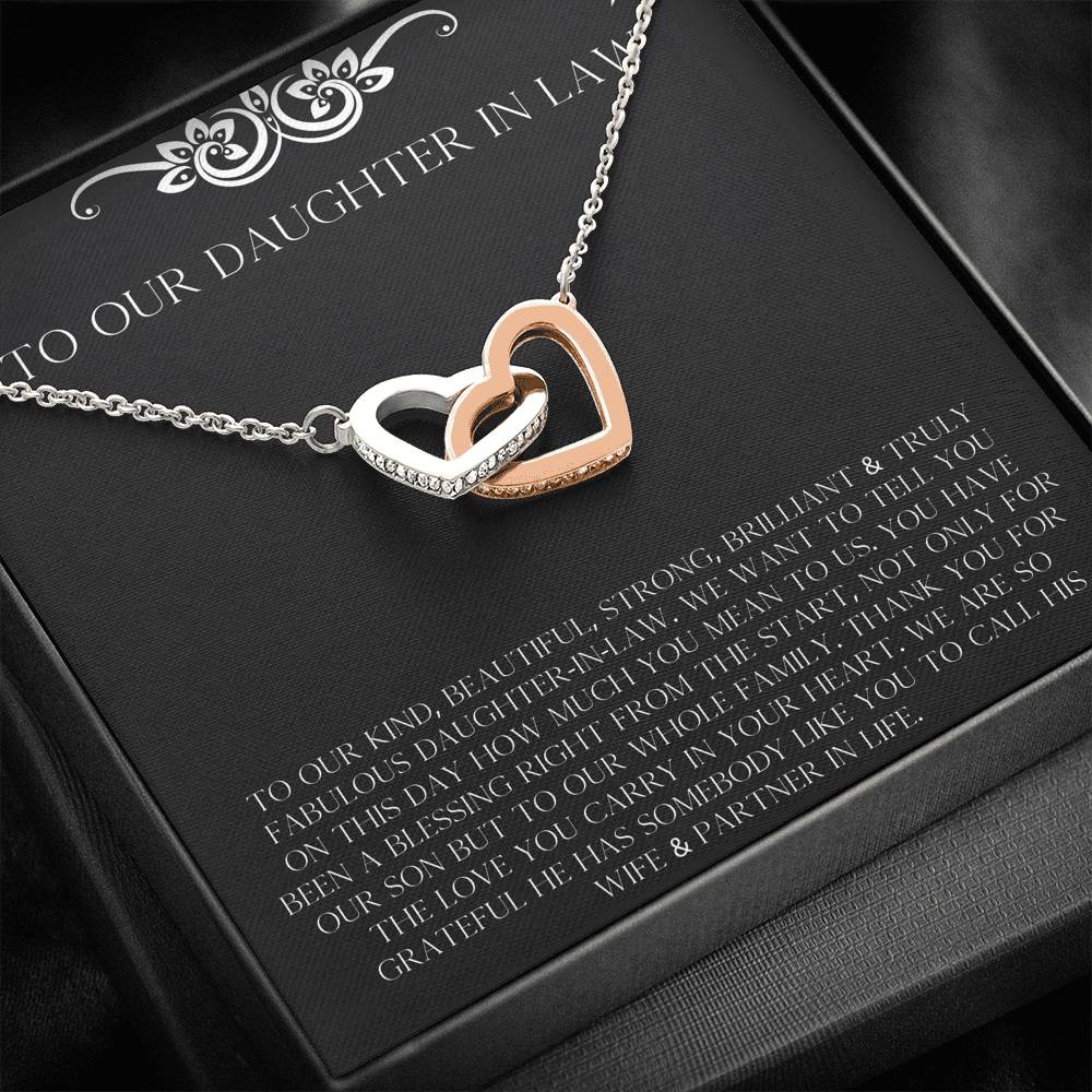 To My Daughter in Law Gifts, Thank You For The Love, Interlocking Heart Necklace For Women, Birthday Present Idea From Mother-in-law