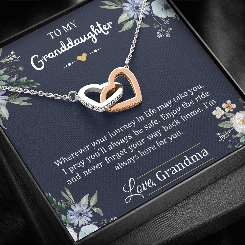 To My Granddaughter Gifts, I'm Always Here For You, Interlocking Heart Necklace For Women, Birthday Present Idea From Grandma