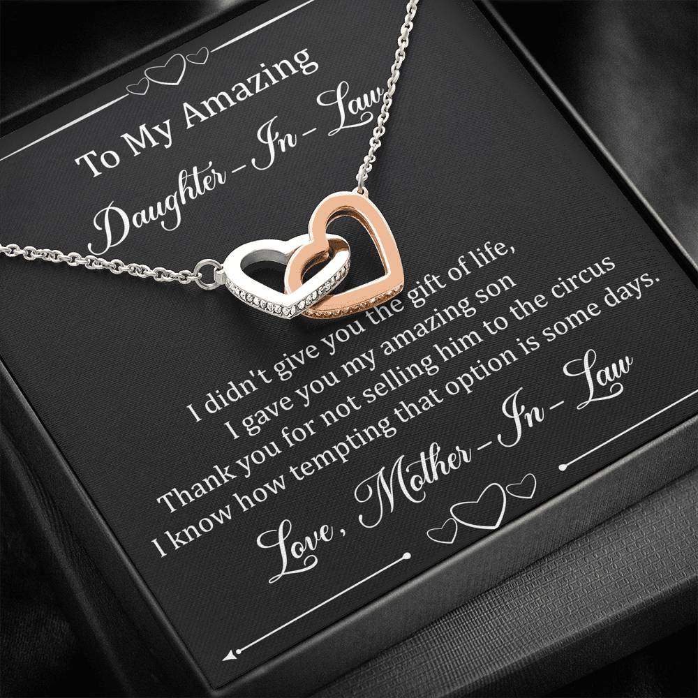 To My Daughter in Law Gifts, I Didn't Give You The Gift of Life, Interlocking Heart Necklace For Women, Birthday Present Idea From Mother-in-law