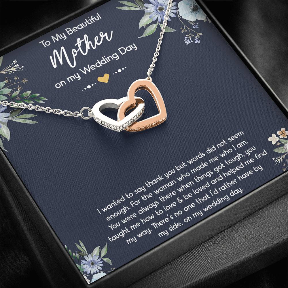 To My Mom of the Bride Gifts, I Wanted To Say Thank You, Interlocking Heart Necklace For Women, Wedding Day Thank You Ideas From Bride