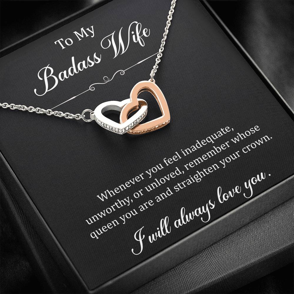 To My Badass Wife, Whenever You Feel Inadequate, Interlocking Heart Necklace For Women, Anniversary Birthday Gifts From Husband