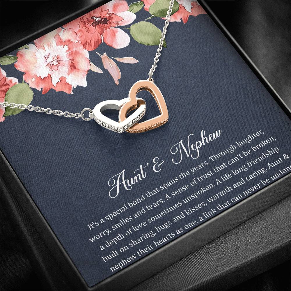 To My Aunt Gifts, Aunt and Nephew Bond, Interlocking Heart Necklace For Women, Aunt Birthday Present From Nephew