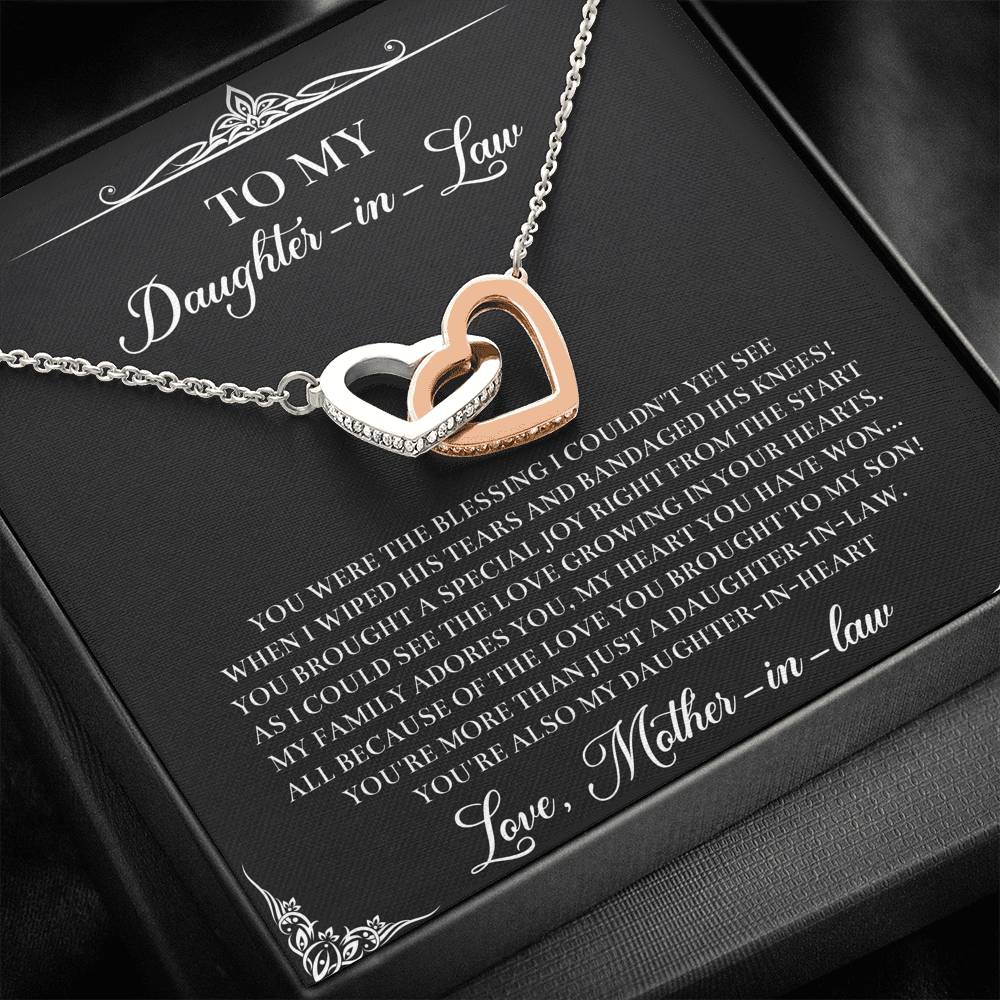 To My Daughter-in-law Gifts, The Blessing I Couldn't See, Interlocking Heart Necklace For Women, Birthday Present Idea From Mother-in-law