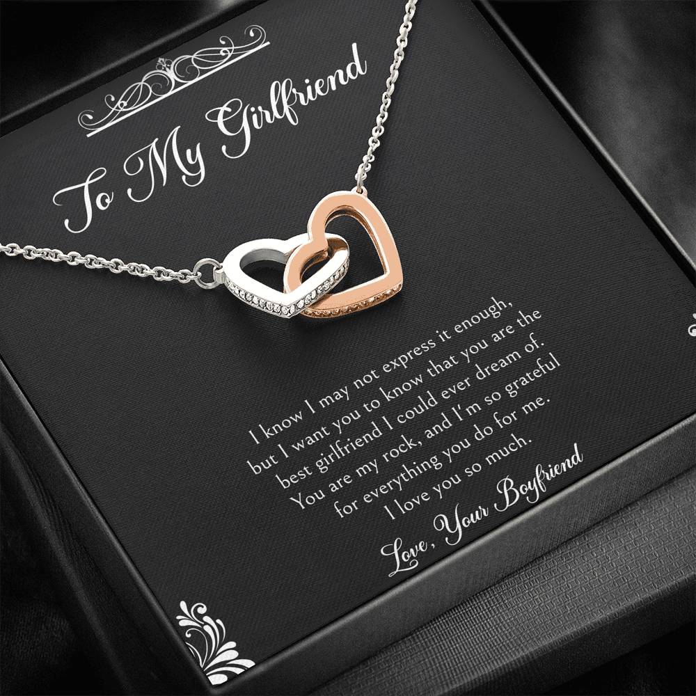 To My Girlfriend, You Are My Rock, Interlocking Heart Necklace For Women, Anniversary Birthday Valentines Day Gifts From Boyfriend