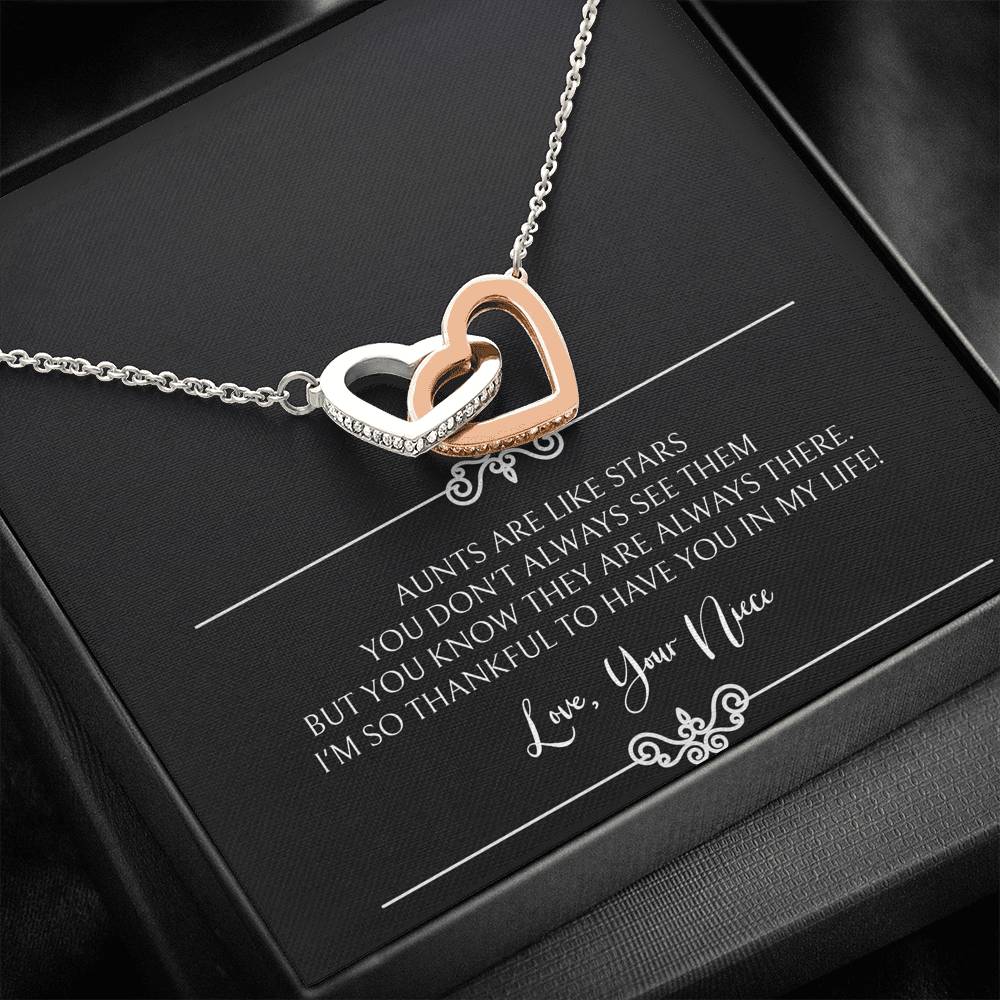 To My Aunt Gifts, Aunts Are Like Stars, Interlocking Heart Necklace For Women, Birthday Present Idea From Niece