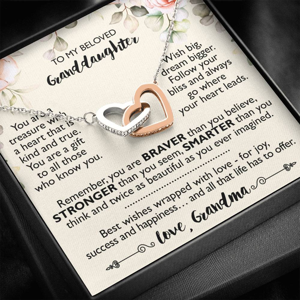 To My Granddaughter Gifts, You are a treasure with a heart, Interlocking Heart Necklace For Women, Present From Grandma