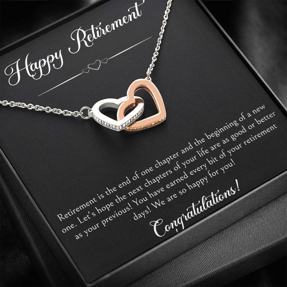 Retirement Gifts, Wishing You The Best, Happy Retirement Interlocking Heart Necklace For Women, Retirement Party Favor From Friends Coworkers