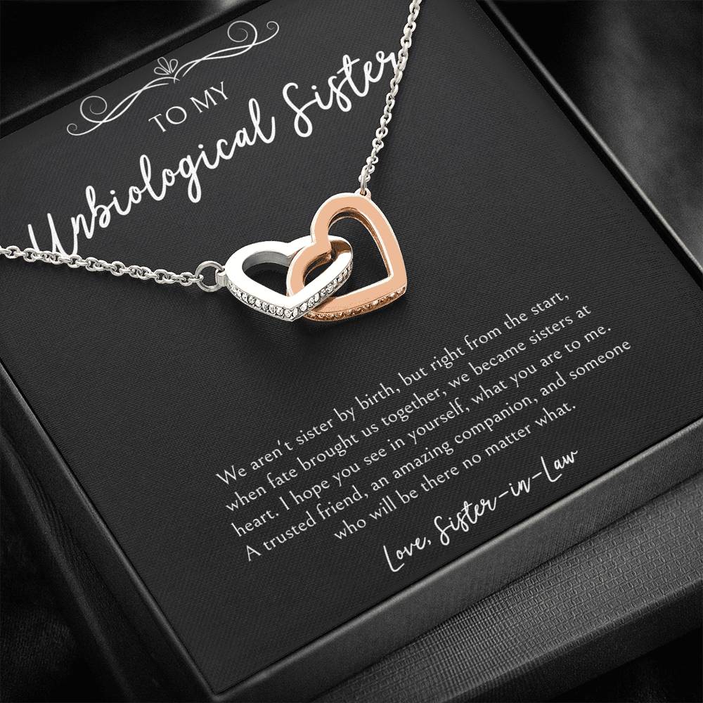 To My Unbiological Sister Gifts, A Trusted Friend, Interlocking Heart Necklace For Women, Birthday Present Idea From Sister-in-law