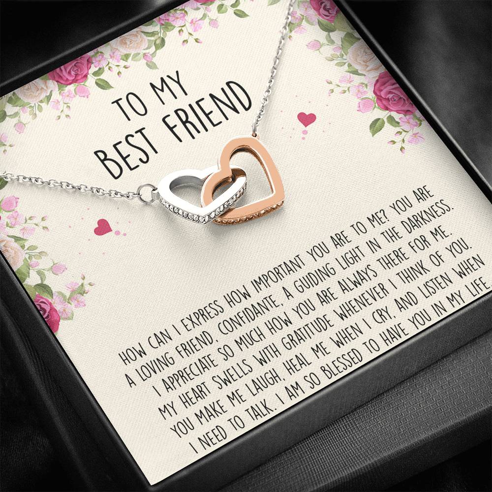 To My Best Friend Gifts, I Am So Blessed, Interlocking Heart Necklace For Women, Birthday Present Idea From Bestie