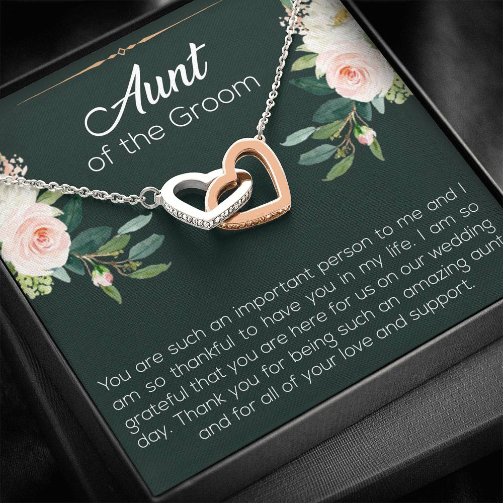 Aunt of the Groom Gifts, You're an Important Person To Me, Interlocking Heart Necklace For Women, Wedding Day Thank You Ideas From Groom