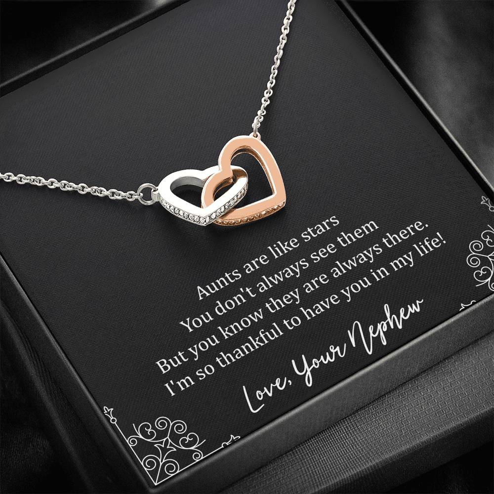 To My Aunt Gifts, Aunts Are Like Stars, Interlocking Heart Necklace For Women, Birthday Present Idea From Nephew