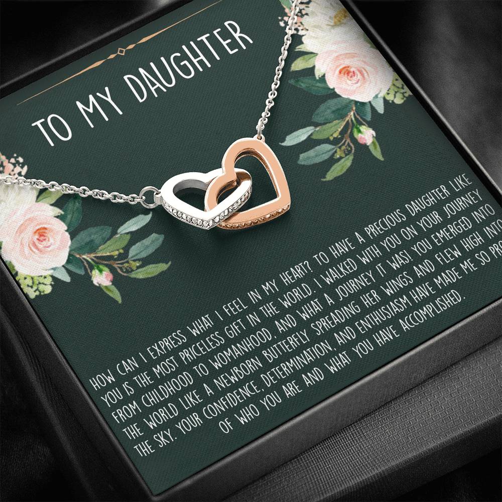 To My Daughter Gifts, How Can I Express What I Feel In My Heart, Interlocking Heart Necklace For Women, Birthday Present Ideas From Mom Dad