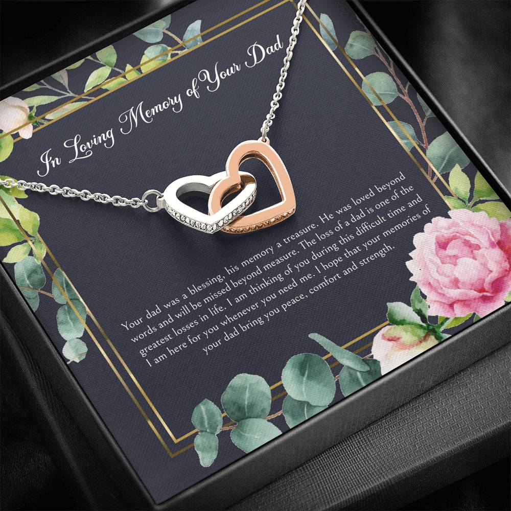 Loss of Dad Gifts, In Loving Memory, Sympathy Interlocking Heart Necklace For Loss of Dad, Memorial Sorry For Your Loss Present