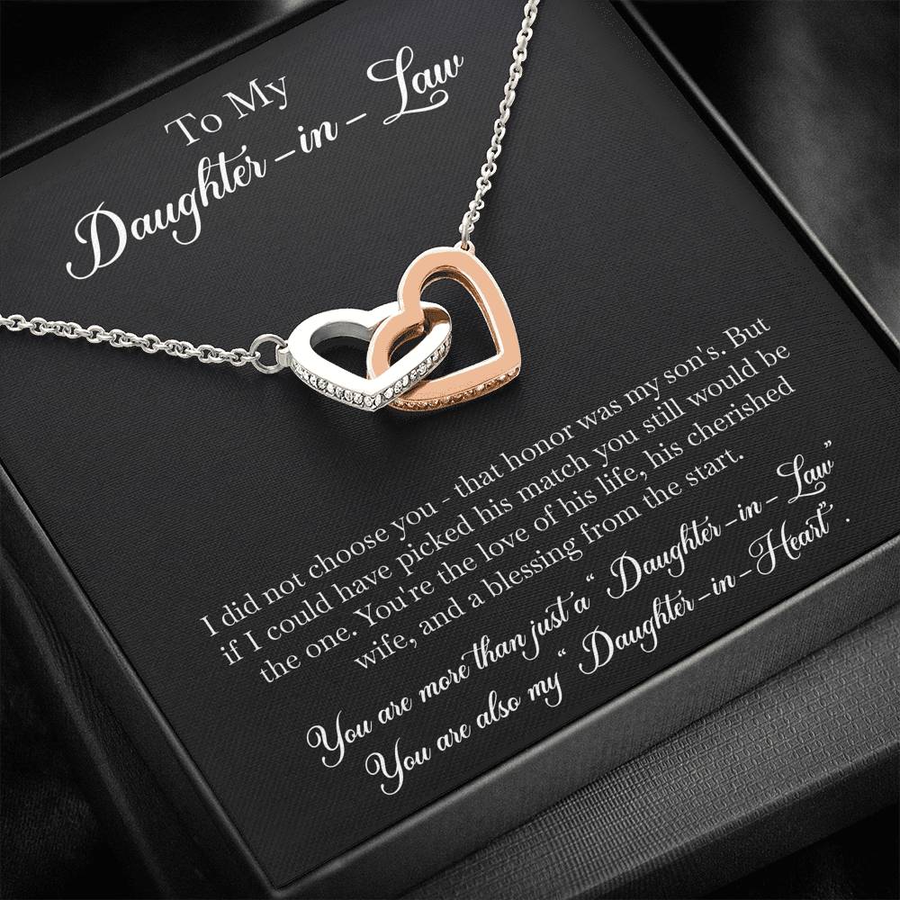 To My Daughter-in-law Gifts, I Did Not Choose You, Interlocking Heart Necklace For Women, Birthday Present Idea From Mother-in-law