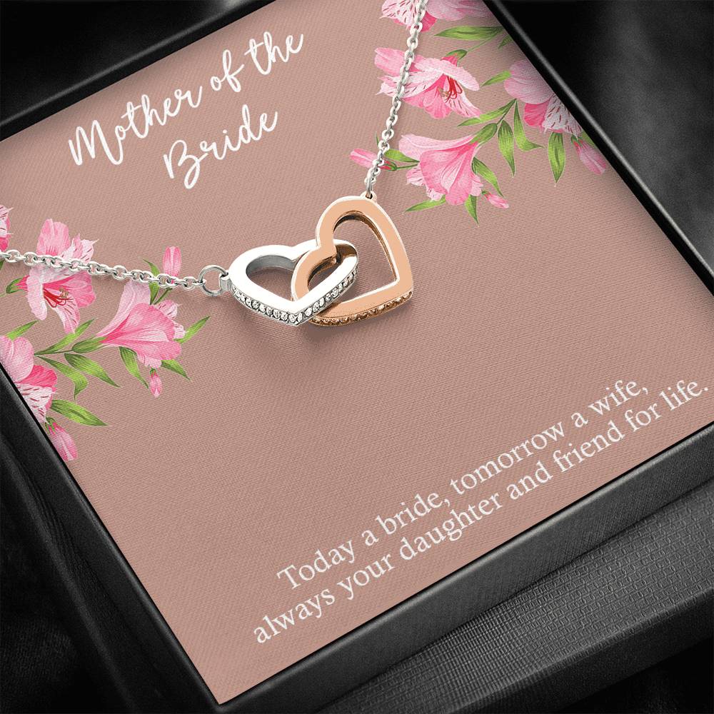 To My Mom of the Bride Gifts, Always Your Daughter, Interlocking Heart Necklace For Women, Wedding Day Thank You Ideas From Bride