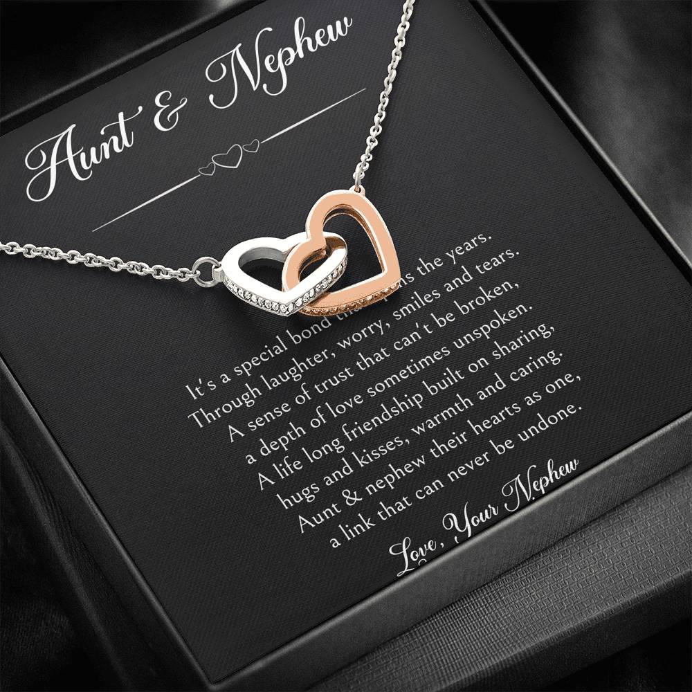 To My Aunt Gifts, Special Bond, Interlocking Heart Necklace For Women, Birthday Present Idea From Nephew