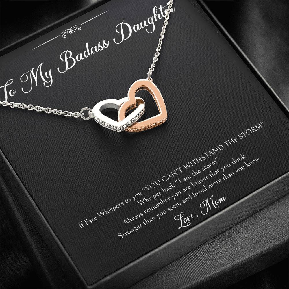 To My Badass Daughter Gifts, I Am The Storm, Interlocking Heart Necklace For Women, Birthday Present Idea From Mom