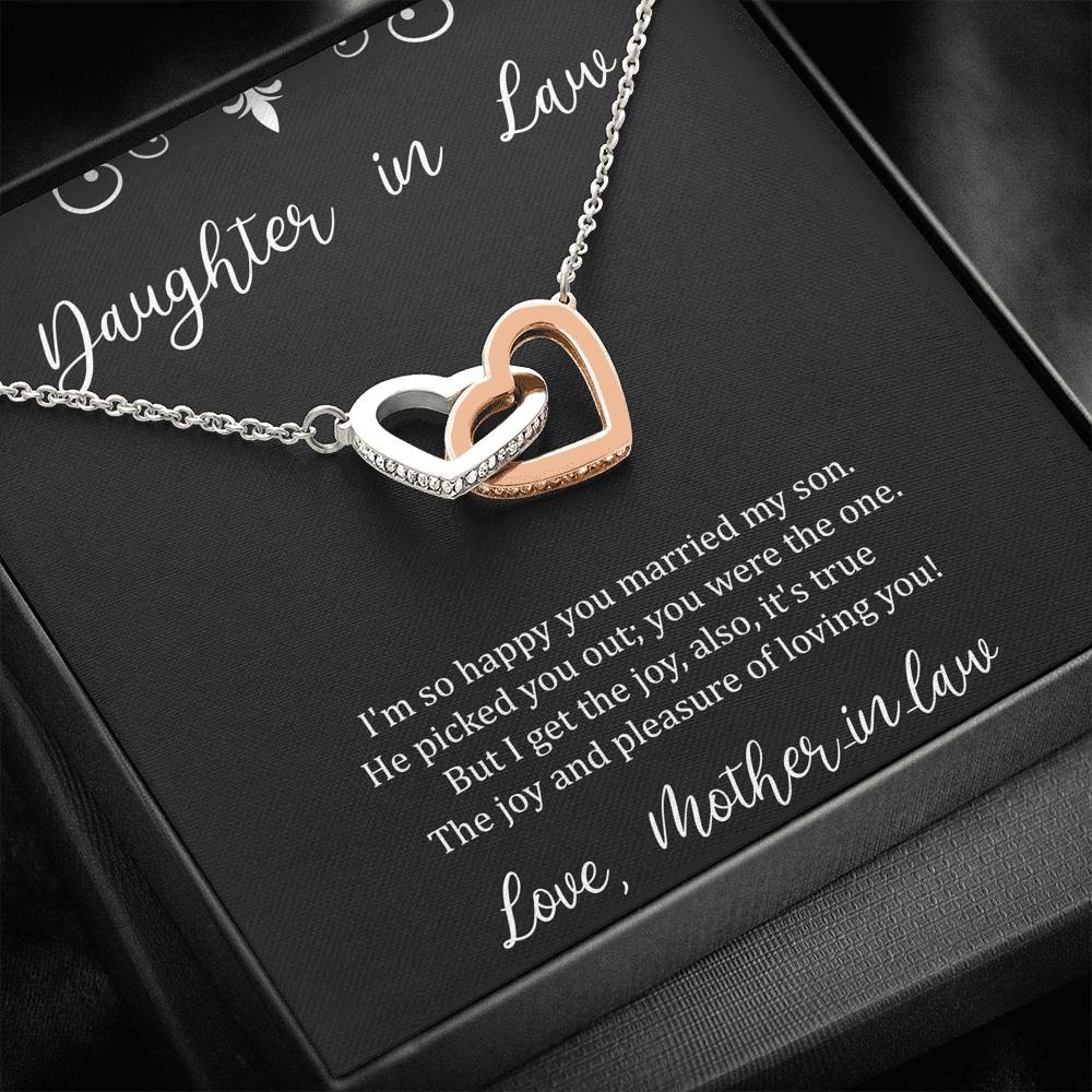 To My Daughter in Law Gifts, I'm So Happy You Married My Son, Interlocking Heart Necklace For Women, Birthday Present Idea From Mother-in-law