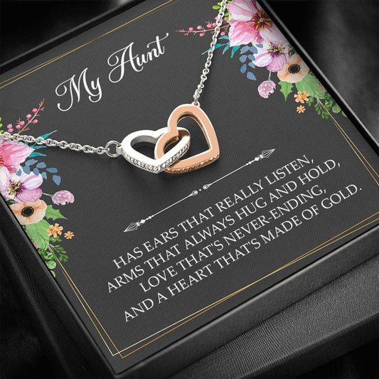 To My Aunt Gifts, Has Ears That Really Listen, Interlocking Heart Necklace For Women, Aunt Birthday Present From Niece Nephew