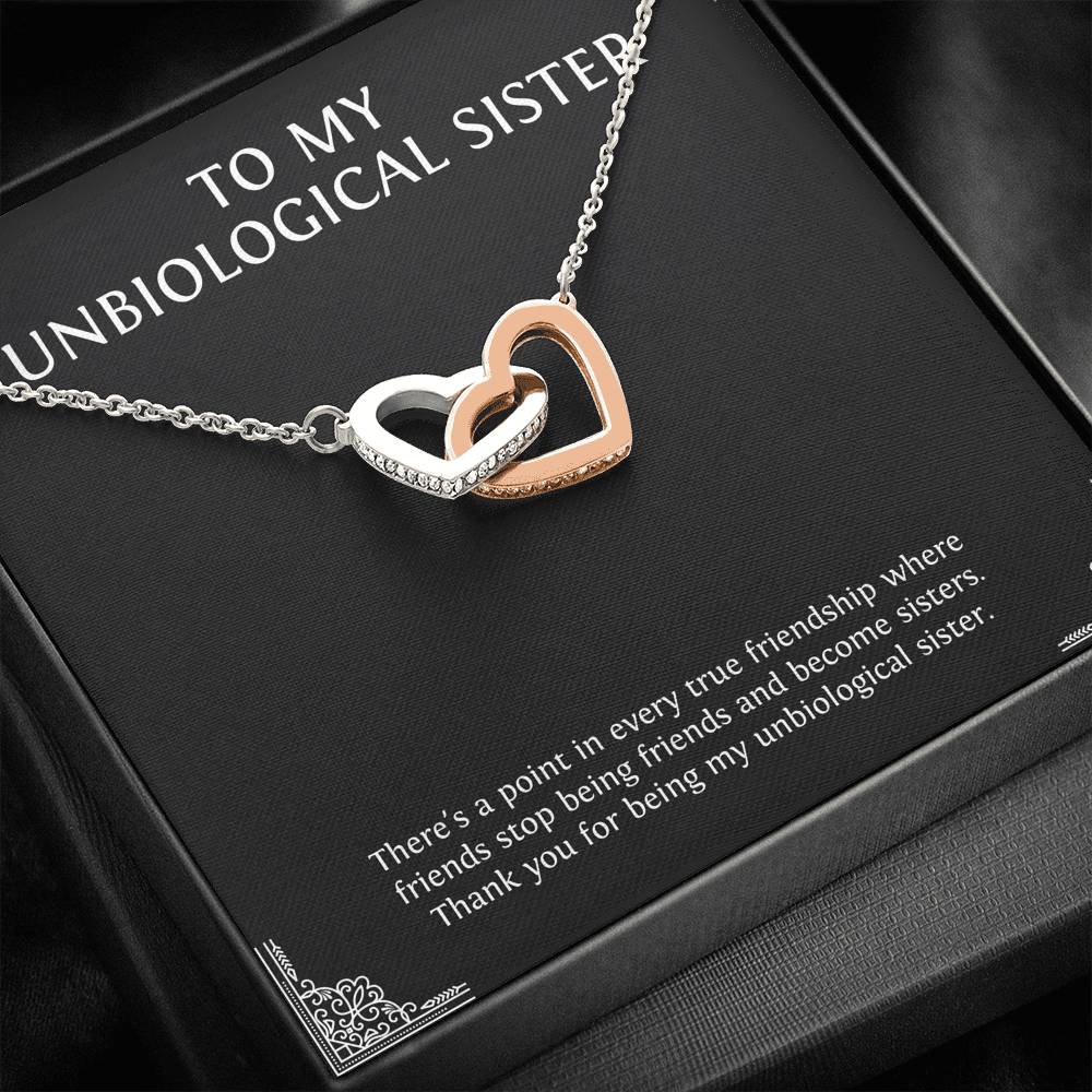 To My Unbiological Sister Gifts, Point in Every Friendship, Interlocking Heart Necklace For Women, Birthday Present Idea From Sister-in-law
